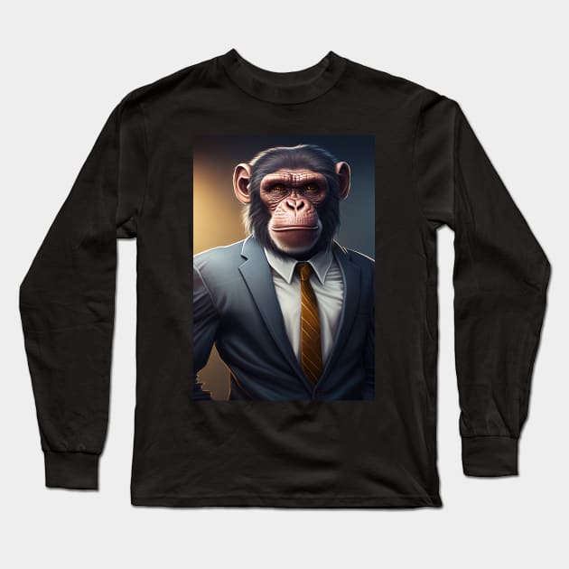 Adorable Monkey In A Suit - Fierce Chimpanzee Animal Print Art For Fashion Lovers Long Sleeve T-Shirt by Whimsical Animals